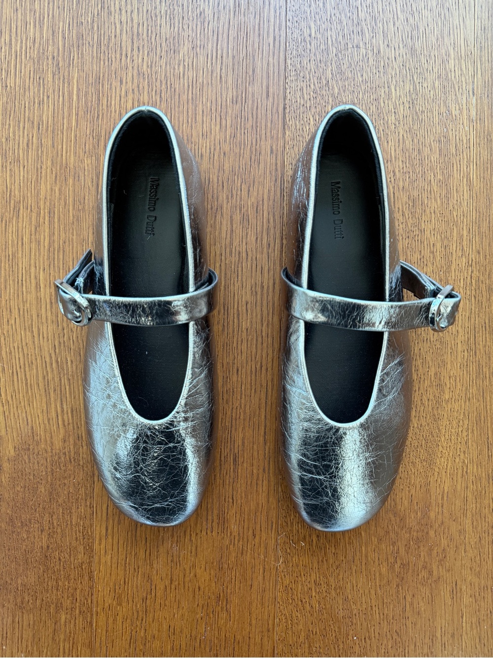 Massimo Dutti Metallic Silver Mary Jane Ballet Flats 37